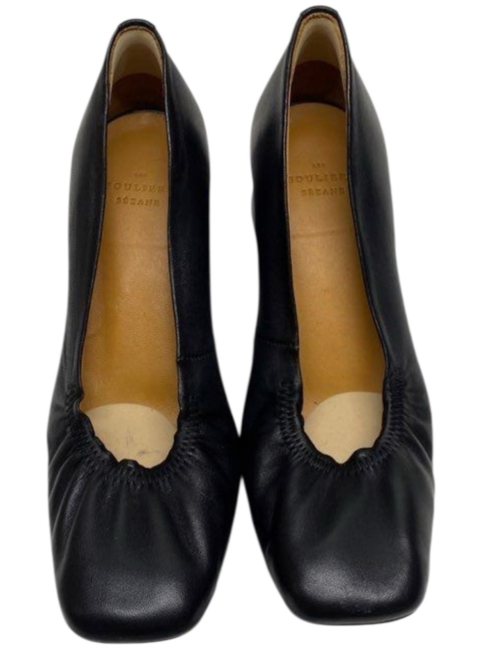 Sezane Anya Black Leather Block Heel Pumps - Picture 2 of 5